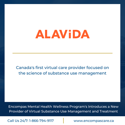 ALAViDA Canada's first virtual care provider focused on science of substance abuse use management poster.