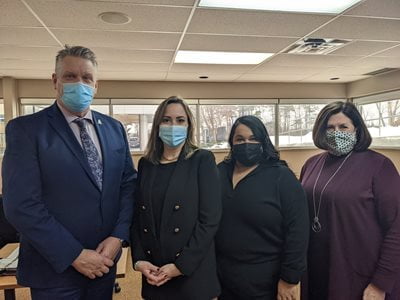 OPP Association President Rob Stinson, Marcie Hawranik, Anisah Phillips and Gwen Carr