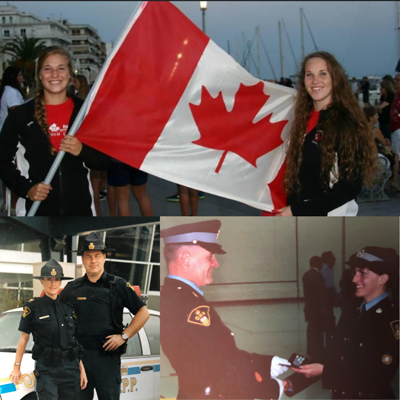 Claire and Emma Wright holding the Canadian flag