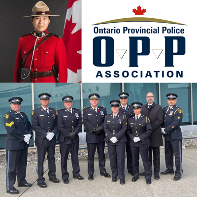 OPPA President John Cerasuolo, Vice President David Sabatini and Directors Dave Dube and Terri Hubbert among police members from Canada and USA at Regimental Funeral for RCMP Constable Shaeyln Yang November 2, 2022 in Richmond BC. Click on image to watch on Youtube.
