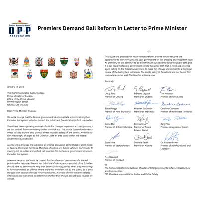 Bail reform letter to the PM