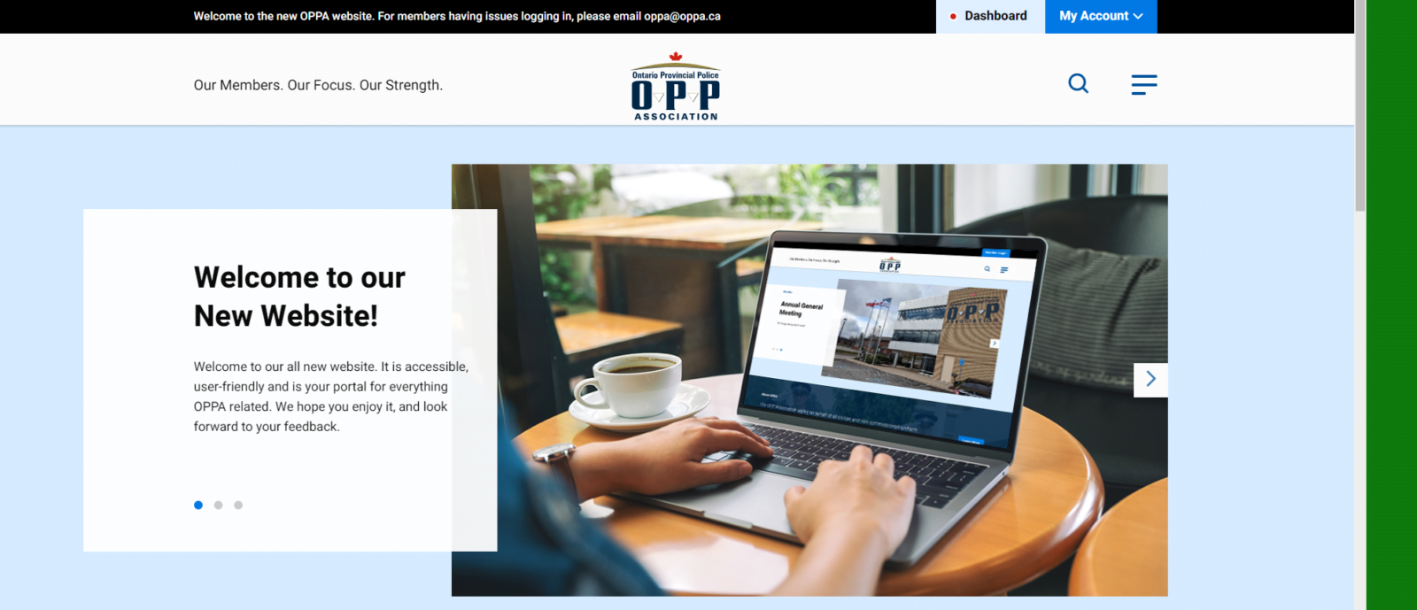 This is a screenshot of the homepage of our new site.